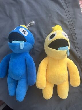 Blue and Yellow Plush Character Toy Duo - Kids Soft Stuffed Figures